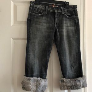 Denim Capri with fur trim ( trim is removable)